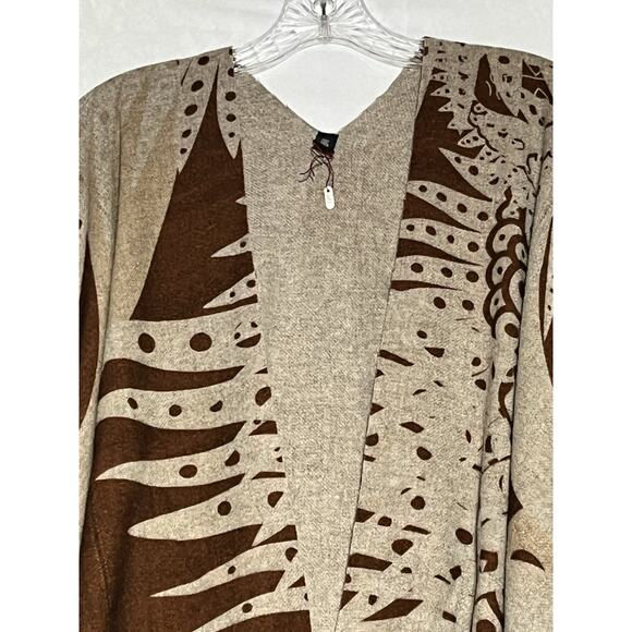 100% Wool Knit Shawl Cardigan Wrap Open Beige Fringed Bohemian Made in Italy - Picture 3 of 13